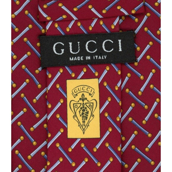 Vintage GUCCI Italy Silk Tie (59" Length, 3.75" Width) Dark Red Blue Yellow - Picture 1 of 16